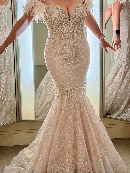 Mac Duggal Dresses & Skirts - Mac Duggal Embellished Feather Trim Evening Gown - Blush